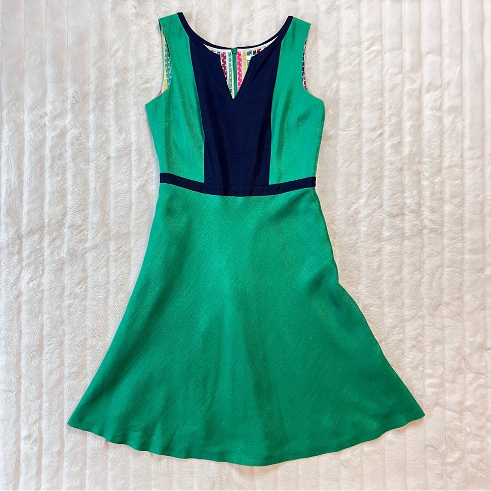 BODEN kelly green navy blue Monica sleeveless a-line dress - Picture 5 of 8